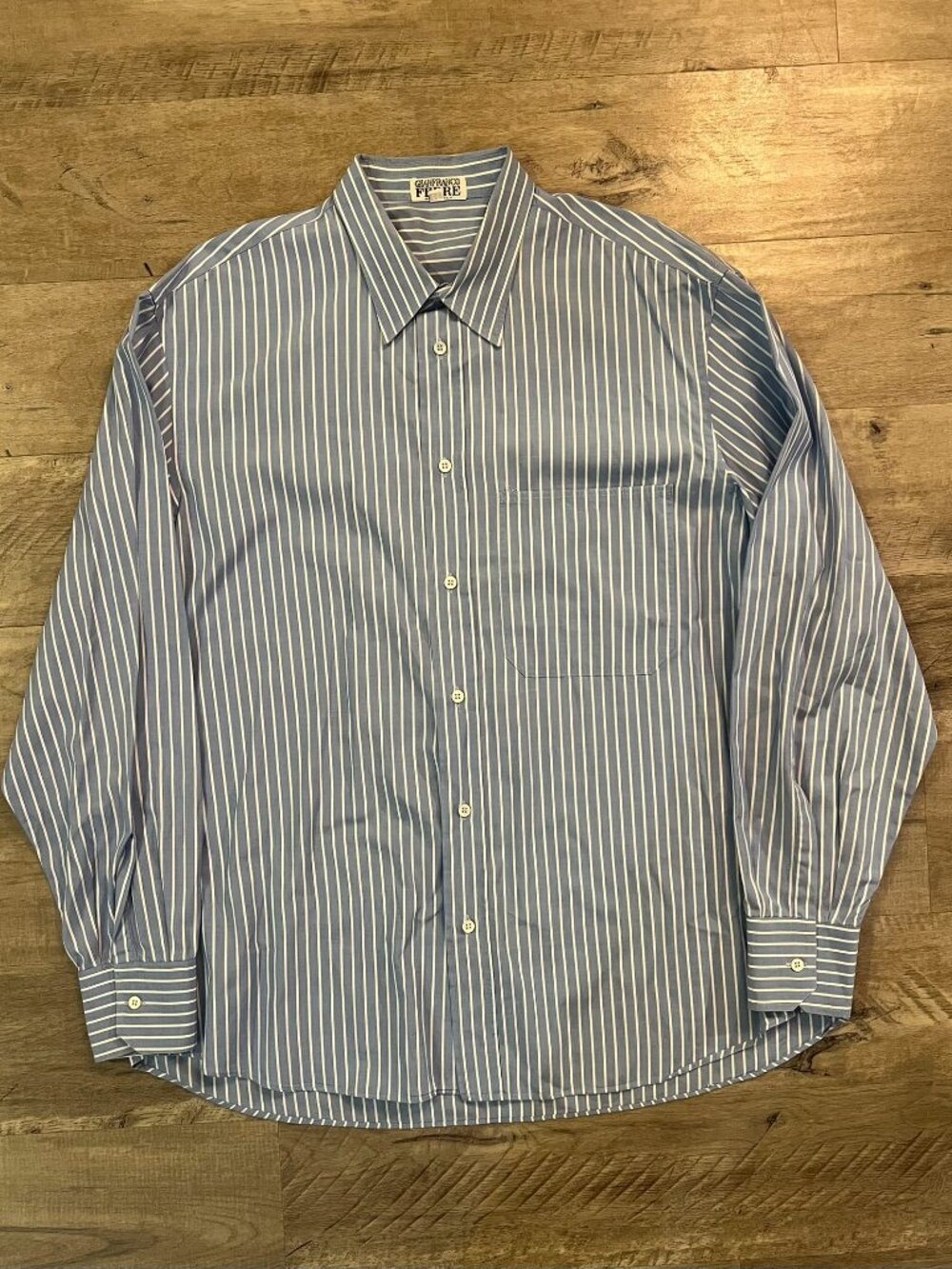 Gianfranco Ferre Vintage Shirt Mens 44 Blue and White Striped Button-Up Shirt